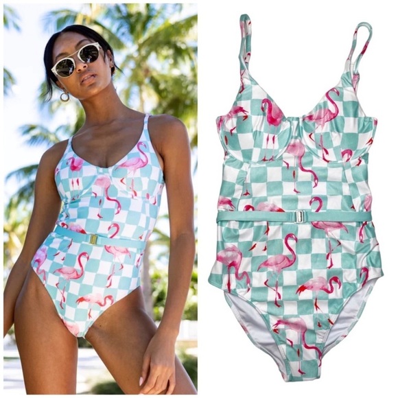 Kenny Flowers Mint Flamingo One Piece Swimsuit - Picture 1 of 11